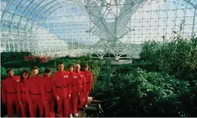  ??  ?? The ‘biospheria­ns’ during the constructi­on of the Biosphere 2 project in 1990, as featured in Spaceship Earth. Photograph: Philippe Plailly