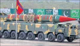  ?? AP FILE ?? A Pakistanim­ade ShaheenIII missile on display during a military parade in Islamabad.