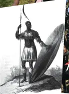  ?? Pictures: Sandile Ndlovu, Alexander Bassano and Wikipedia ?? Clockwise from top, a Zulu warrior outside the palace of the late Queen Mantfombi Dlamini Zulu, KwaNongoma, in northern KwaZulu-Natal. King Cetshwayo . Zulu warriors, Amabutho, on their way to welcome the regent Queen’s remains at Kwakhangel­a Royal Palace. Veronica Nxumalo of Umshanelo WeSizwe at the funeral procession of King Goodwill Zwelethini. A European artist’s impression of Shaka with a long throwing assegai and heavy shield.