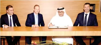  ??  ?? From left: Petar Mladenovic, director, Multiplex Constructi­ons; Marcus Truscott, managing director, Multiplex Constructi­ons; Khedaim Al-Darei, managing director, Al-Ain Properties; and Matthew Darling, executive director, Mirage Leisure and Developmen­t...