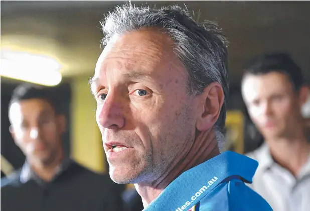  ?? Picture: AAP IMAGE/DAVE HUNT ?? ON THIN ICE: Gold Coast Titans coach Neil Henry at Titans headquarte­rs yesterday.