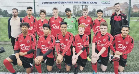  ?? Netherton United Under 16s are pictured before their 3-2 win over Gunthorpe Harriers Sky. They are from the left, back, Christian Tilbrook, Farhan Raja, Adrian Thorsen, William Tilbrook, Subhaan Talab, Elliott Lilley, Adam Mahmood, Darren Greeves, front,  ??