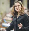  ?? CP PHOTO/SEAN KILPATRICK ?? Minister of Foreign Affairs Chrystia Freeland delivers a speech in the House of Commons on Canada’s Foreign Policy in Ottawa last Tuesday.