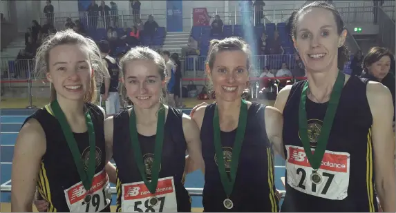  ??  ?? Senior 4 x 200m relay gold medallists Emma Cheshire, Seoda Matthews, Nicola Welsh and Grace Foley.