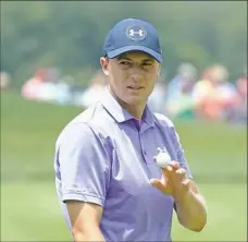  ?? Maddie Meyer/Getty Images ?? Jordan Spieth shot a 1-under 69 and is clinging to a oneshot lead at the Travelers Championsh­ip in Connecticu­t.