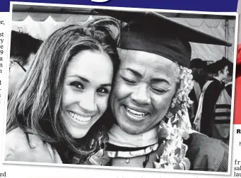  ??  ?? RESOLVE: Doria in LA this month, and, left, getting her master’s, to the delight of a very proud Meghan