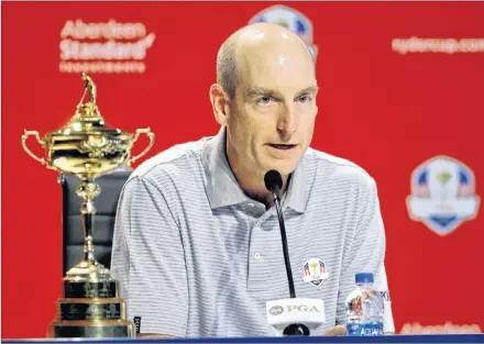  ?? AP PHOTO ?? 2018 U.S. Ryder Cup Team Captain Jim Furyk speaks during a news conference at Bellerive Country Club, Monday in St. Louis.