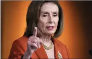  ?? JACQUELYN MARTIN — THE ASSOCIATED PRESS ?? Speaker of the House Nancy Pelosi of Calif., speaks during a news conference on Thursday on Capitol Hill in Washington.