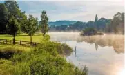  ??  ?? Left to right: Early morning mist hangs over the river; a kingfisher patiently waits for a sign of breakfast; walking barefoot through grass; a tiny Pyrausta aurata, or mint moth, feeding on thyme.