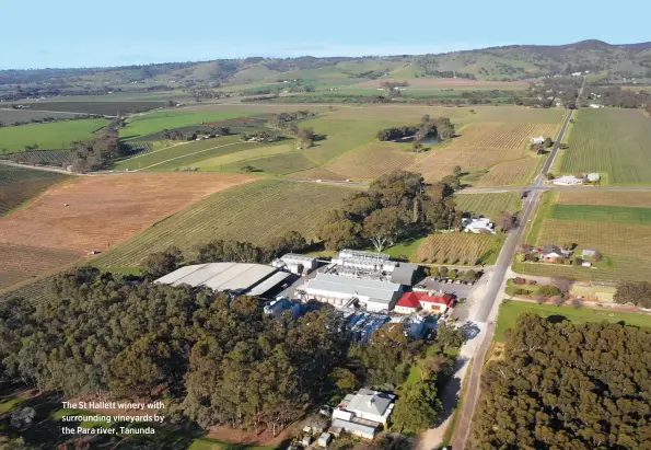  ??  ?? The St Hallett winery with surroundin­g vineyards by the Para river, Tanunda