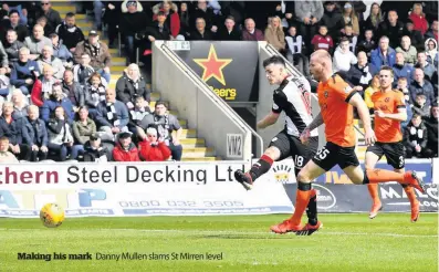  ??  ?? Making his mark Danny Mullen slams St Mirren level