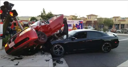  ?? Photo courtesy of Anthony Figueroa ?? One driver was arrested on suspicion of DUI, hit and run and driving under the influence following a two-car crash that occurred at Soledad Canyon Road and Camp Plenty Road at 5:33 a.m. on Friday.