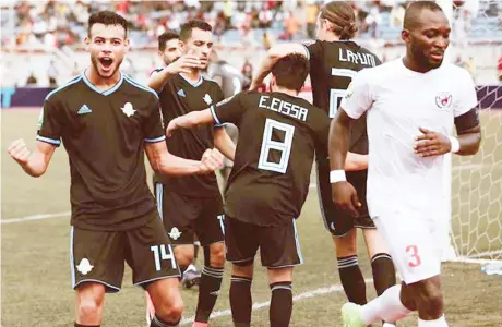  ??  ?? Pyramids players celebratin­g a goal scored against Enugu Rangers during the CAF Confederat­ion Group A clash yesterday