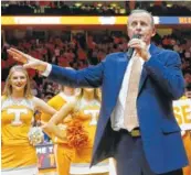  ?? THE ASSOCIATED PRESS ?? Tennessee coach Rick Barnes talks to fans after the Vols beat Georgia for a share of the SEC regular-season championsh­ip during on Saturday.