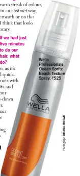  ??  ?? If we had just five minutes to do our hair, what should wwe do? Wella Profession­als Ocean Spritz Beach Texture Spray, ` 525