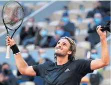  ??  ?? Stefanos Tsitsipas celebrates his quarter-final win.