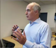  ?? BILL RETTEW - MEDIANEWS GROUP ?? Sen. Bob Casey talks about various issues during an hourlong interview Monday at the MediaNews Group office.