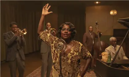  ??  ?? ‘Dynamite’: Viola Davis, centre, as Ma Rainey, with (l-r) Chadwick Boseman, Glynn Turman, Colman Domingo and Michael Potts in Ma Rainey’s Black Bottom. Photograph: David Lee/AP