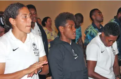  ?? Photo: Gabby Abariga/Gulf Fijian Media ?? Fijiana 7s players (from left) Talei Wilson, Lavena Cavuru and Reapi Ulunisau welcomed by the Fijian community in Dubai on November 29, 2022.