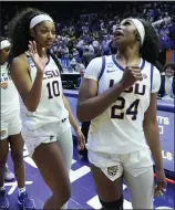  ?? GERALD HERBERT — THE ASSOCIATED PRESS ?? Angel Reese, left, and Aneesah Morrow each have more than 20double-doubles for defending national champion LSU this season.