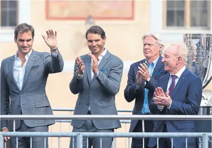  ?? Milan KaMMerMaye­r / reuters ?? Federer, nadal, borg y el mítico Laver, en la presentaci­ón, ayer en Praga