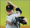  ?? DAVID J. PHILLIP — THE ASSOCIATED PRESS ?? Logan Webb, throwing Monday against Houston, is the only pitcher under age 29 to make a start for the Giants this season.