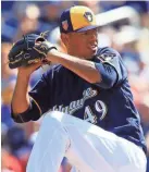  ?? ROY DABNER / FOR THE JOURNAL SENTINEL ?? Yovani Gallardo is 0-1 with a 6.75 ERA in eight innings this spring while trying to remake his pitching style.