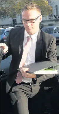  ??  ?? > Matthew Scully-Hicks arriving at court yesterday