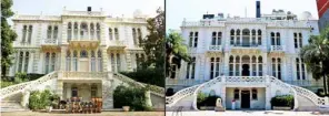  ??  ?? This combinatio­n of pictures shows (left) a view of the Sursock Museum on June 27, 2008; and (right) a handout image obtained from the museum and taken on August 5, 2020, showing its damaged facade with empty windows.
