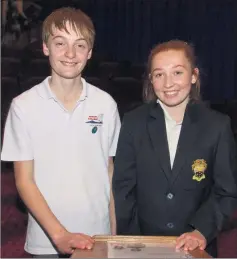  ??  ?? MAKING A POINT: Ararat College student James Mullin, who won a regional final of Legacy Junior Public Speaking Awards, and runner-up Jaelyn Brand from Beaufort Secondary College.