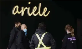  ?? Photograph: Daniel Pockett/AAP ?? Victoria’s Covid response commander Jeroen Weimar with health staff outside the Ariele apartment building in Maribyrnon­g, Melbourne. Four of Wednesday’s seven new coronaviru­s cases are in the locked-down block.