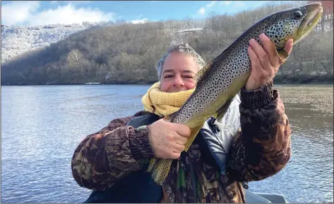  ?? (Arkansas Democrat-Gazette) ?? The author caught this 28-inch brown trout on a Luck-E-Strike jerkbait on the White River on Sunday near the Ranchette Access while fishing with Richard Phelan of Little Rock.