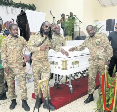  ?? PHOTOS BY NATHANIEL STEWART ?? The army of pallbearer­s for Leonard ‘Merciless’ Bartley at his funeral service held September 17 at St Gabriel’s Anglican Church Hall.