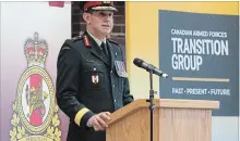  ?? ADRIAN WYLD THE CANADIAN PRESS ?? Brig.-Gen. Mark Misener speaks after taking command of the Canadian Armed Forces Transition Group in Ottawa on Monday.