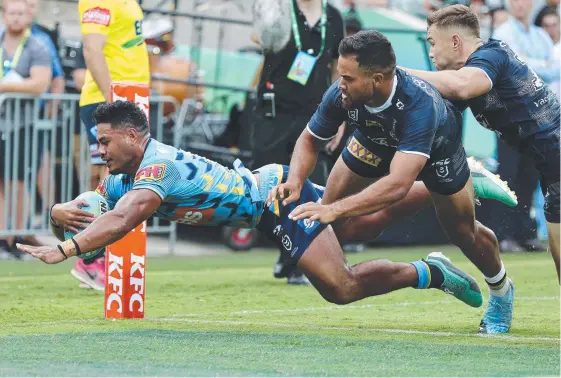  ?? Picture: WILL RUSSELL/GETTY IMAGES ?? Greg Leleisiuao performed well for the Gold Coast Titans at the NRL Nines in February, but has had to bide his time in the NRL.