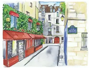  ?? JESSIE KANELOS WEINER ?? Jessie Kanelos Weiner’s “Paris in Stride” watercolor­s are très bien.