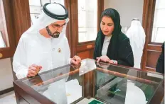  ?? WAM ?? Shaikh Mohammad Bin Rashid yesterday visited Al Jawhara Hall Museum at the headquarte­rs of the General Women’s Union, where he was briefed on its exhibits by directorge­neral Noora Al Suwaidi.