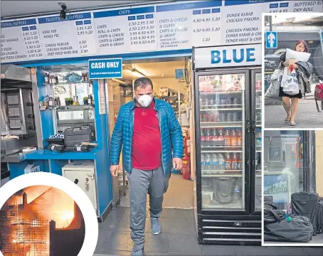  ??  ?? Staff at the Blue Lagoon chip shop had to wear masks to cope with the smell of rotting food, while residents moved back into their homes for the first time following the blaze