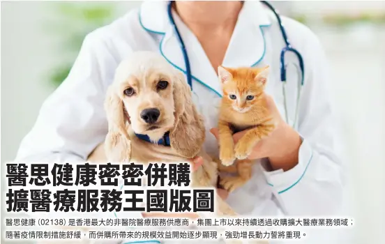  ??  ?? 香港對獸醫服務需求殷­切，醫思健康有意整合獸醫­市場，促進獸醫業務企業化。（iStock圖片）