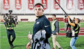  ?? [PHOTO BY NATE BILLINGS, ?? Baker Mayfield was followed closely by a camera crew at OU’s pro day.