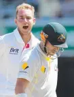  ??  ?? Stuart Broad gives David Warner a send-off in 2013.