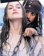  ?? ?? VERSATILE Keira with Matthew Macfadyen in Pride & Prejudice, top, and Johnny Depp in one of the Pirates of the Caribbean movies, above