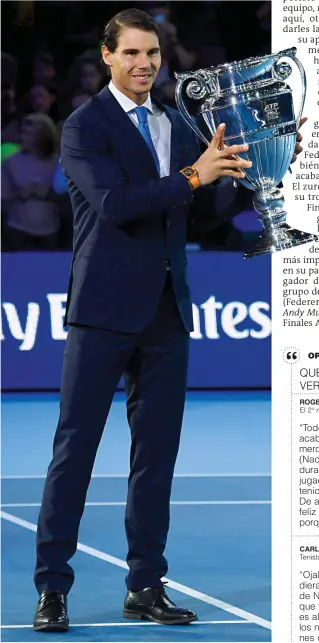  ??  ?? Nadal fue aclamado ayer en el estadio O2 de Londres. Hoy abre el torneo Finales ATP. Un año más como número uno.