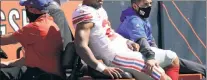  ?? ?? BAD MEMORIES: Saquon Barkley said he’s “excited to be healthy enough to play” against the Bears on Sunday at Soldier Field, where he had to be carted off (above) on Sept. 20, 2020 with a torn ACL. AP (2)