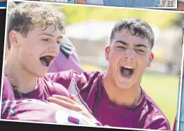  ??  ?? Goondiwind­i celebrates its TRL A-grade win INSET. (clockwise from above) Dalby players cheer a try; David Armstrong and John ‘Cracker’ McDonald; Ellen Nussey of Gatton and Jesse Martin and Dean Bichel of the Hawks reserves. Pictures: Nev Madsen