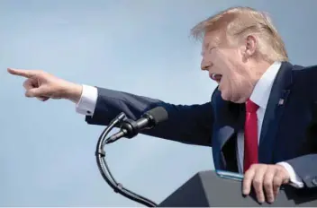  ?? — AFP ?? US President Donald Trump during a Make America Great Again rally at Ocala Internatio­nal Airport in Ocala, Florida.