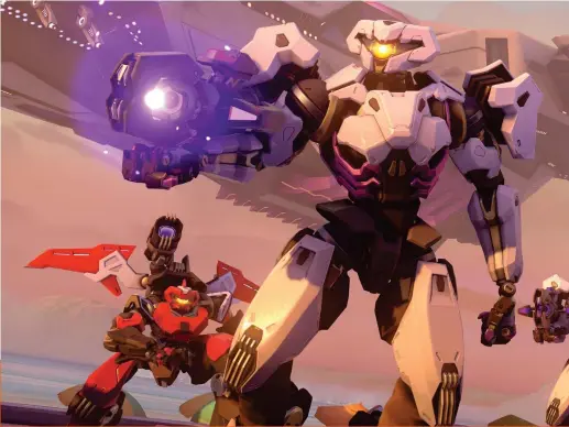  ??  ?? ABOVE The Null Sector robot enemy design is clean and white so it pops more notably against the
Overwatch2 maps, where each zone is designed around a ‘wash’ of colour