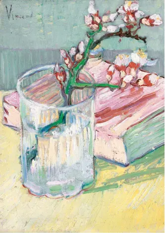  ??  ?? Vincent van Gogh’s Sprig of Almond Blossom in a Glass with a Book, oil on canvas, 1888. From Vincent’s Books by Mareilla Guzzoni, Thames & Hudson, £25
