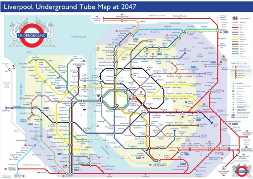  ??  ?? How the Liverpool city region rail network could look, according to Kayla Biby of Facebook group Liverpool Undergroun­d. The imagined network would include stations in Runcorn and Widnes and a line across a Mersey barrage