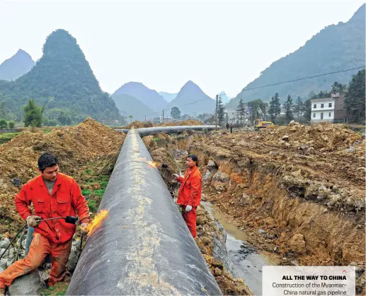  ?? FAN SHAOGUANG/IMAGINECHI­NA/AFP ?? ALL THE WAY TO CHINA Constructi­on of the MyanmarChi­na natural gas pipeline reaches China’s Guangxi Zhuang Autonomous Region